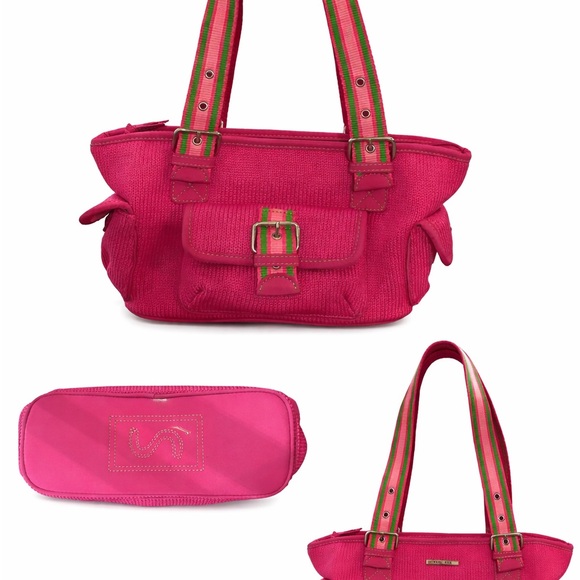 The Sak Pink Knit Tote Bag Striped Handles Shoulder Bag - Picture 3 of 5